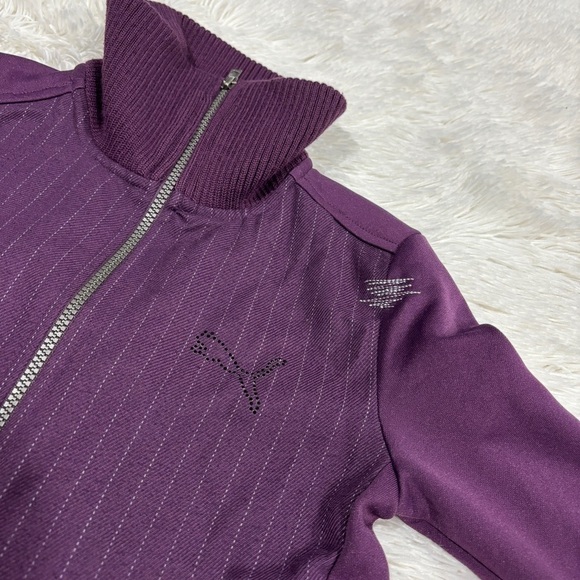 Puma woman’s purple pinstripe zip up high neck track style jacket size XS - Picture 2 of 10